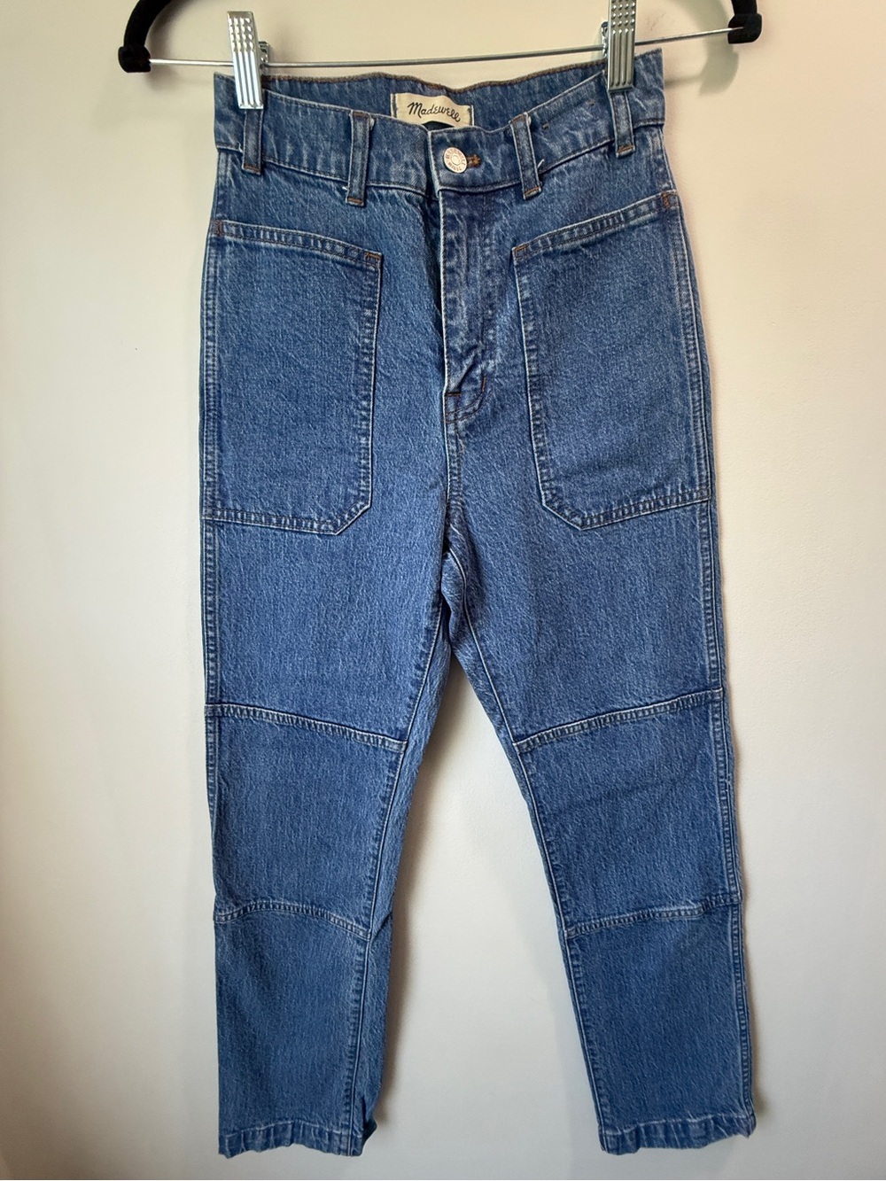Madewell Medium Blue Patchwork 90’s Straight-Leg Jeans Women size 24